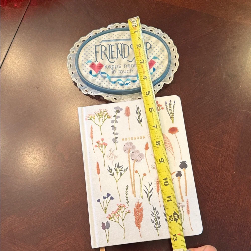 Floral Embroidered White Journal Notebook/ Cross Stitch Friendship decor Bundle